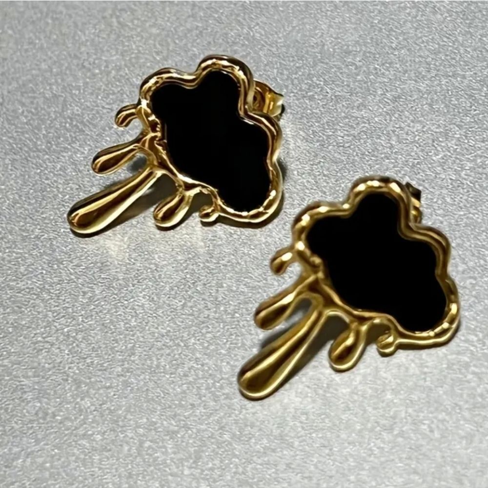18K Gold Plated Black Cloud Rain Melting Liquid Stud Earrings